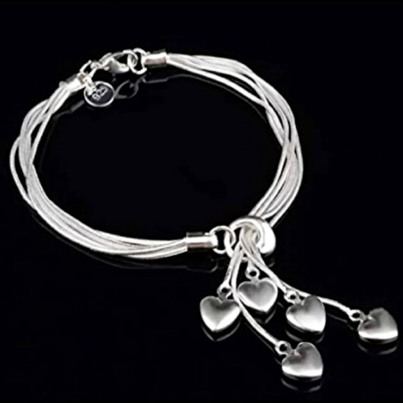 925 Silver Stamped Multiple Heart ❤️ Bracelet - Picture 3 of 3